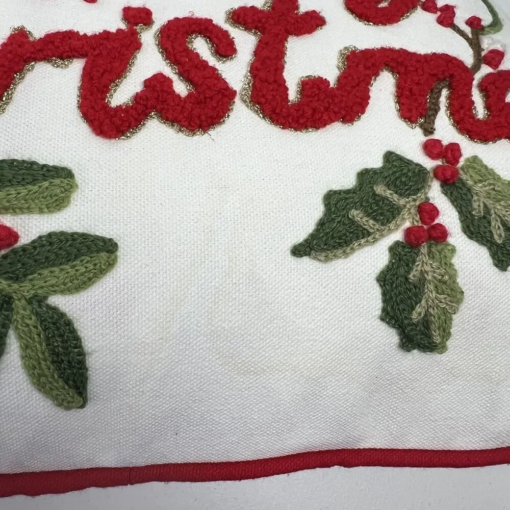 The Royal Standard Merry‎ Christmas Throw Pillow Embroidered Zippered 13 X 18 In
